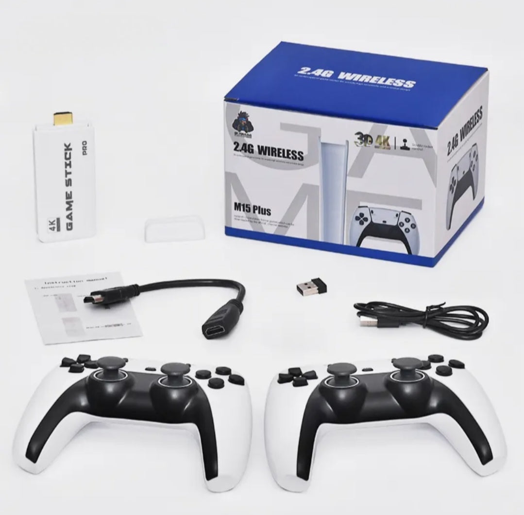 J M15 HD Mini Retro Console 64GB Wireless Video Game Consoles 4K HD M23 Game Stick Lite With Gamepad Built-in 20000+ Games For PS1/SFC/FC.